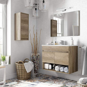 Composizione mobile bagno sospeso legno completo di Lavabo in ceramica e specchio Cotton Clint