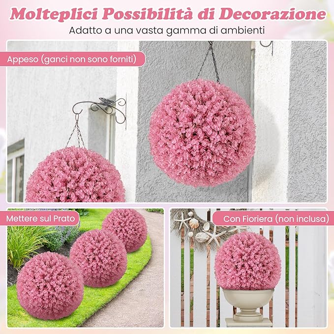 2 Sfere di Pianta Finta, 44 cm Palline in PE Decorative di Eucalipto con 7 Strati di Foglie, Palle Decorative di Pianta Artificiale da Interno ed Esterno