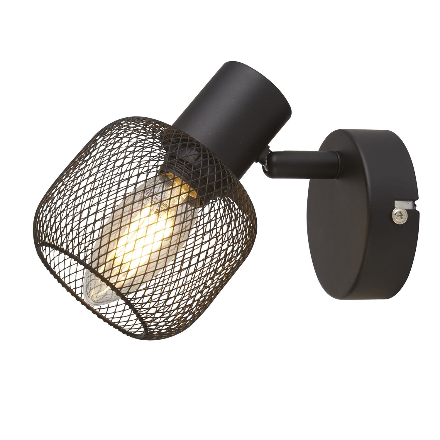 Applique Industrial-Nordico Meshy Acciaio Nero 1 Luce E14