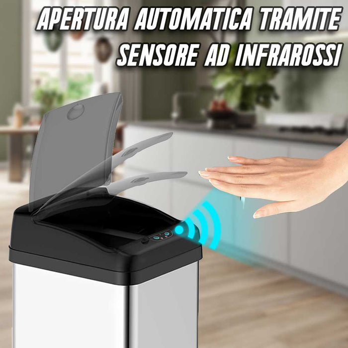 Pattumiera in Acciaio Abs e PP con Sensore 58LT Automatica 32x27 H 82 cm Silver Nero