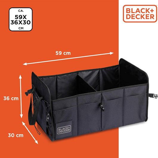 Organizer Contenitore per Auto Pieghevole Salvaspazio 2 Vani 59x36 H 30cm Nero