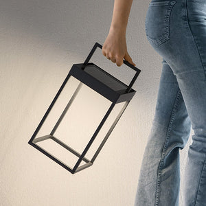 Lampada Da Tavolo Piccola Esterno Cage Contemporanea Alluminio Grigio Led Cct