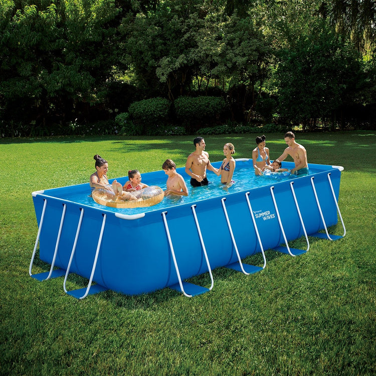 Piscina Fuoriterra Rettangolare 488x244x107cm Summer Waves Blu Struttura Metallo Pompa Filtro Scala Teli P3160842F0EU