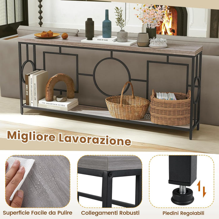 Tavolo Consolle Moderno, Tavolo d’Ingresso Stretto a 2 Ripiani, Tavolo Console Extra Lungo con Struttura in Metallo Robusto, Ideale per Corridoio e Ingresso