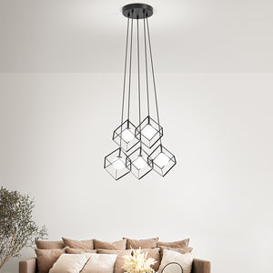 Lampadario A Sospensione Contemporaneo Cube Metallo Nero 3 Luci G9