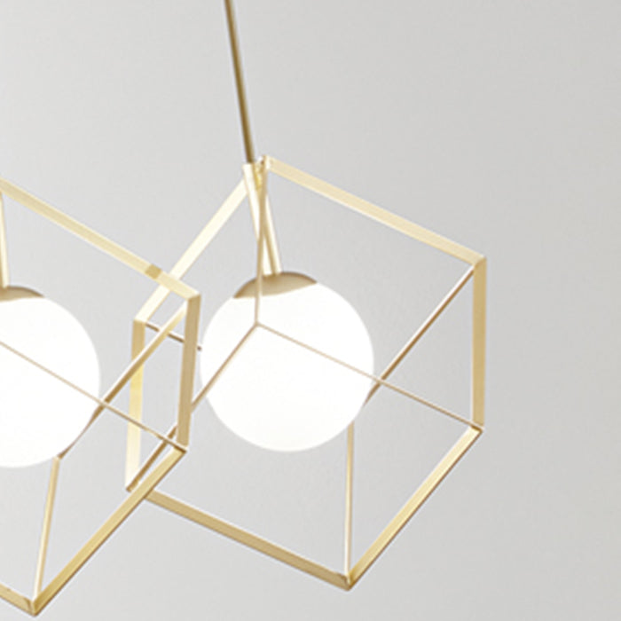 Lampadario A Sospensione Contemporaneo Cube Metallo Oro 3 Luci G9