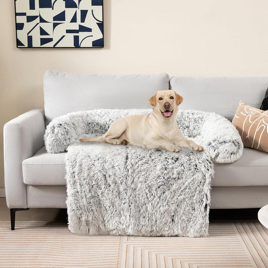 Cuccia per Cani in Peluche, Tappettini da Letto per Cani con Fondo Antiscivolo, Copertura Rimovibile e Lavabile, Cuscino Morbido (L, bianco)