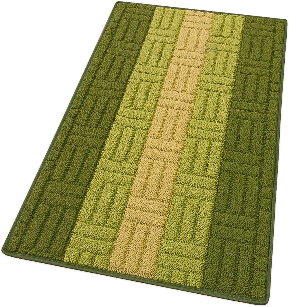 Tappeto Cucina Tessitura 3D Verde Bordato Assorbente Antiscivolo 50x115 cm