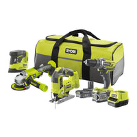 R18Ck4B-252S-Kit 4 Utensili 18V Con Doppia Batteria 2,0Ah E 5,0Ah-Borsone Incluso-Ryobi