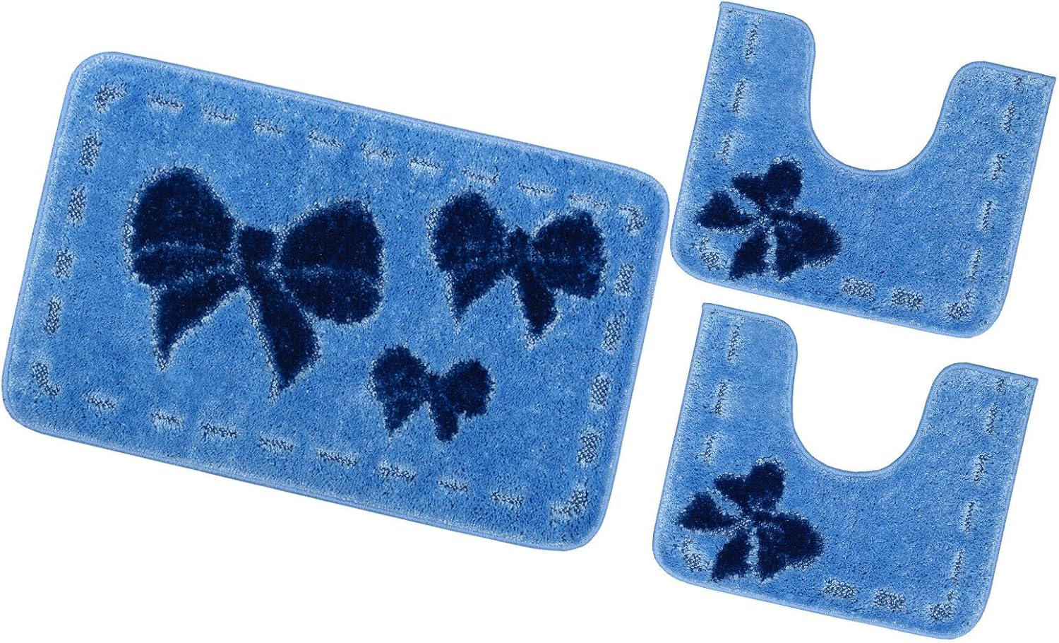 Tappeto Bagno Fiocchi Parure Set 3 Pezzi Morbido Soffice Assorbente Antiscivolo Lavabile Blu