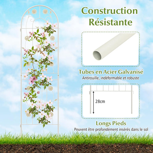 Grigliati per Rampicanti 220 x 50 CM, Set di 2 Tralicci di Metallo Antiruggine per Piante Rampicanti, Rose e Verdure, Decorazione Esterna per Giardino, Cortile e Patio (Bianco)