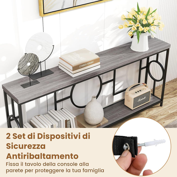 Tavolo Consolle Moderno, Tavolo d’Ingresso Stretto a 2 Ripiani, Tavolo Console Extra Lungo con Struttura in Metallo Robusto, Ideale per Corridoio e Ingresso