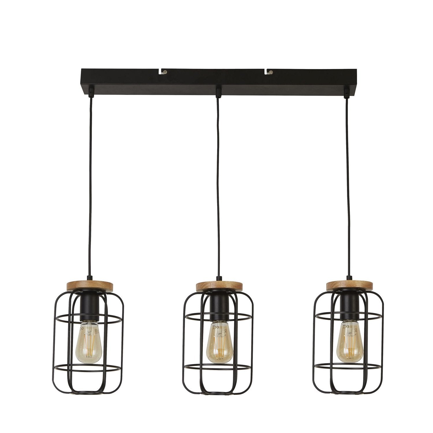 Lampadario Industrial-Nordico Visione Acciaio Nero Marrone 3 Luci E27