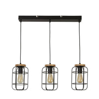 Lampadario Industrial-Nordico Visione Acciaio Nero Marrone 3 Luci E27