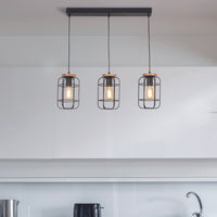 Lampadario Industrial-Nordico Visione Acciaio Nero Marrone 3 Luci E27