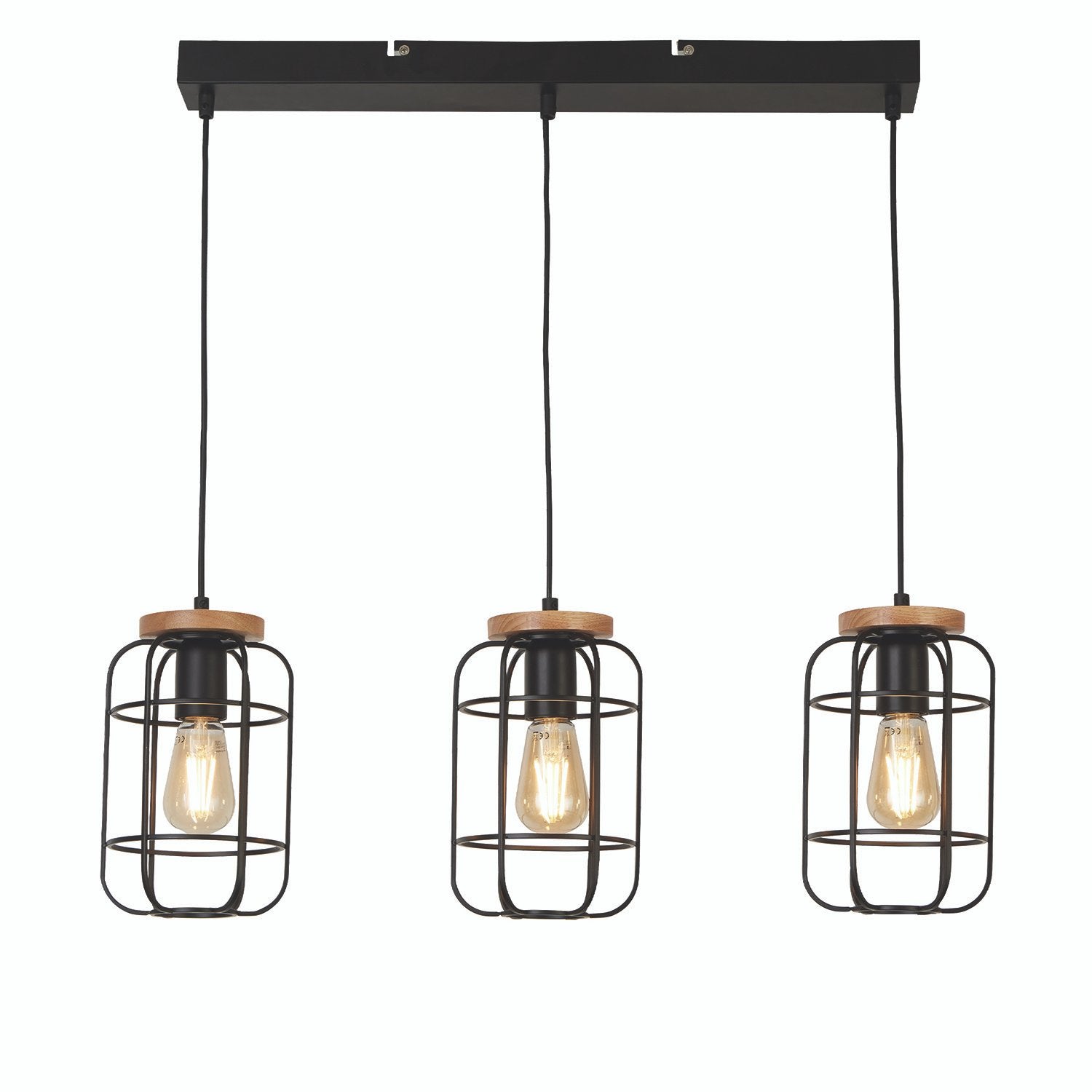 Lampadario Industrial-Nordico Visione Acciaio Nero Marrone 3 Luci E27