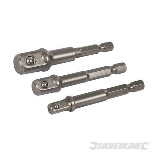 Set di 3 adattatori per chiavi a bussola attacco esagonale 1/4" 3/8" 1/2" silverline - Default Title