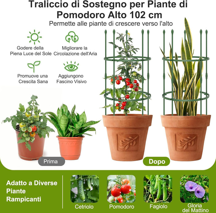 3 Pezzi Obelisco per Rampicanti Garden, Supporto Piante Rampicanti Giardino, Pomodoro Gabbie Traliccio Giardino in Vaso 102cm, per Pomodori Vite Frutta Rose Rampicanti Piante