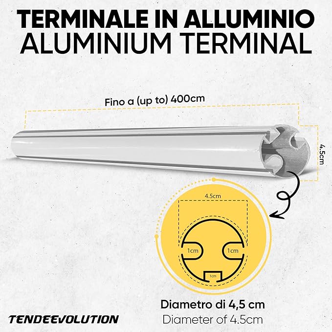 Profilo Terminale per Tenda da Sole a Caduta in Alluminio - Colore Marrone, Lunghezza 3 M - Completo di Tappi e Tasselli