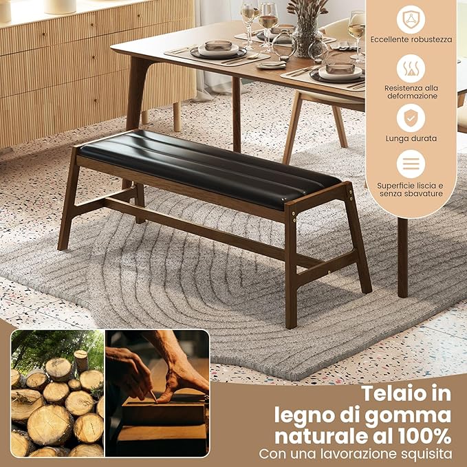 Panca in Legno da Pranzo 127cm, Panca Imbottita per Sala da Pranzo, Panchina Ingresso, Montaggio Facile, Panchina da Interno Resistente e Stabile, 127 x 48 x 47,5 cm