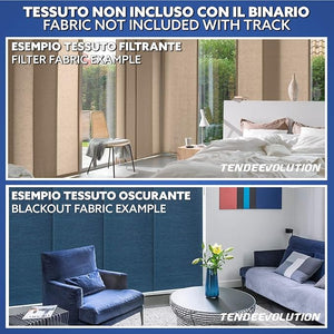 Bastone per Tende A Pannello a Corda Apertura a DX Binario a 4 vie con portapannelli da 60CM Attacco Soffitto Lung 220CM