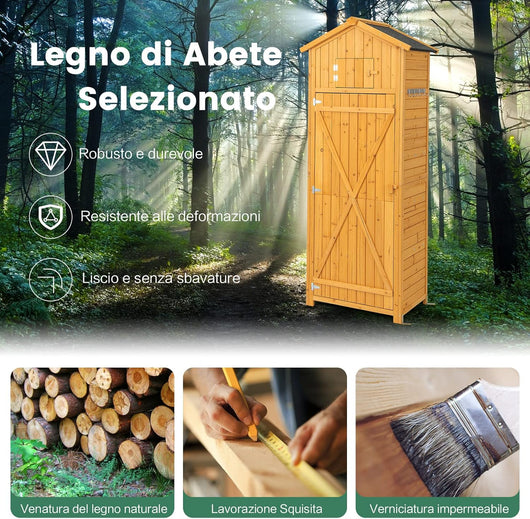 Casetta da Giardino in Legno, Capanno da Esterno con Serratura, Tavolino Pieghevole e Ganci, Armadio per Strumenti per Patio, Giardino e Cortile, 75 x 50 x 180,5 cm