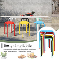 Set di 6 Sgabello Tondo Impilabile in Metallo, Sgabello Cucina Basso per Bambini Adulti, Sgabelli da Bar Casa Ufficio Aule, 30 x 30 x 44,5 cm (Colori Assortiti)