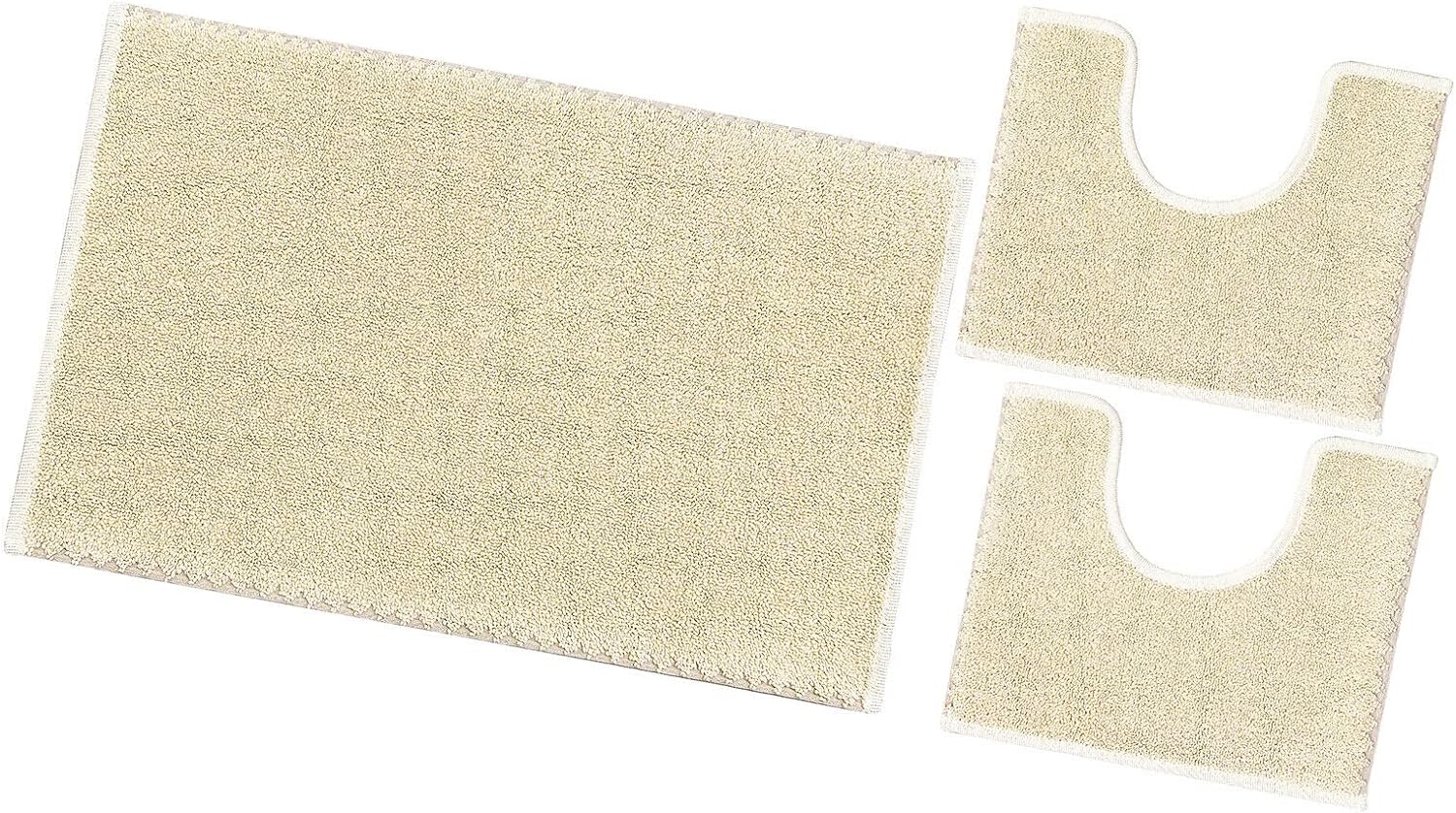 Tappeto Bagno Set 3 Pezzi Puro Cotone Morbido Lavabile Antiscivolo Made In Italy Beige