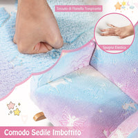 Sedia Dondolo per Bambini da 3 a 5 Anni, Poltrona in Flanella con Gambe in legno, Motivi che si Illuminano al Buio, per Cameretta e Soggiorno, 50 x 48 x 46 cm