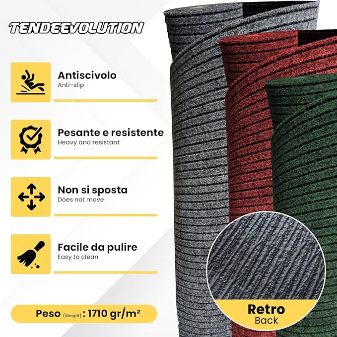 Tappeto Zerbino Rosso Antiscivolo, Altezza 2M - Vendita al Metro, Resistente, Interno/Esterno, Camper, Barche