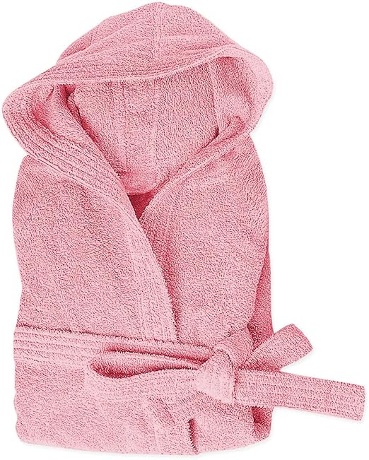 Accappatoio Spugna Cotone Taglia L Morbido Uomo Donna Cintura Tasche Cappuccio Rosa