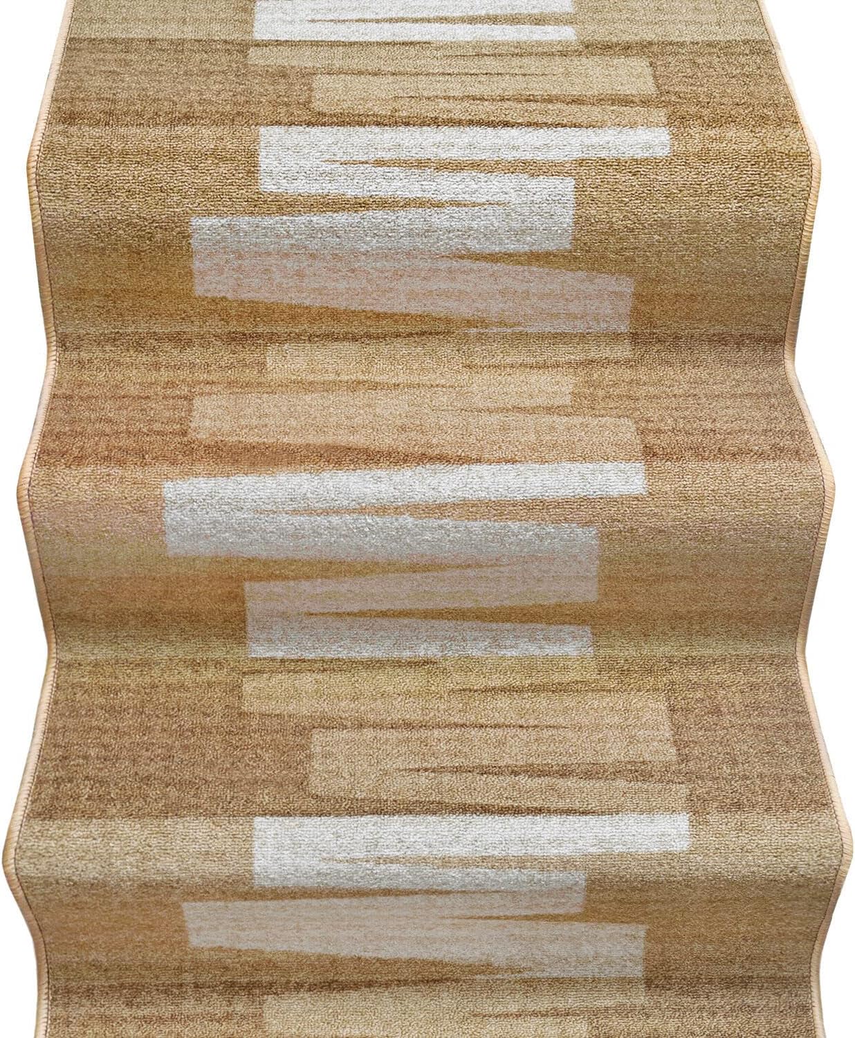 Passatoia Scala Bordata 67x550 cm Ingresso Corridoio Tappeto Cucina Gradini Zig Zag Beige