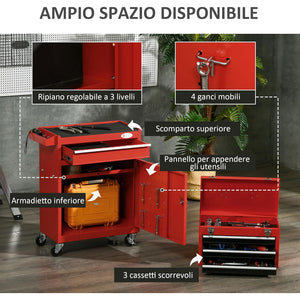 CARRELLO PORTA ATTREZZI 2in1 CASSETTA RIMOVIBILE E ARMADIETTO CON CHIAVE DURHAND B20-102V00RD