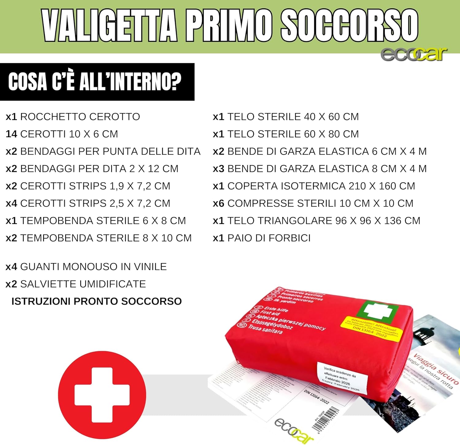 Kit Accessori Auto, Emergenza, Strumenti di Sicurezza, Valigetta di Primo Soccorso Medica, Triangolo Omologato e Gilet Catarifrangente