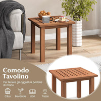 Tavolino Laterale in Legno per Patio, Tavolino da Esterno Quadrato con Piano a Doghe, Tavolino da Caffè per Esterni, Interni, Naturale, 44,5 x 44,5 x 43 cm