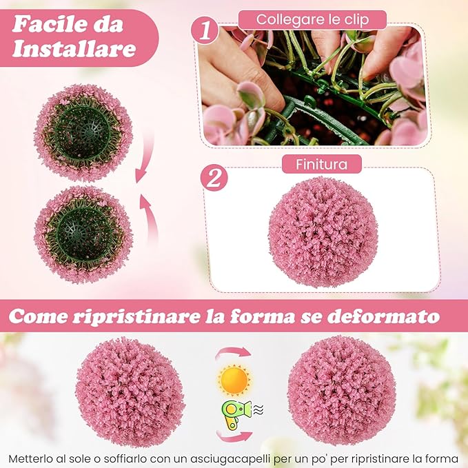 2 Sfere di Pianta Finta, 44 cm Palline in PE Decorative di Eucalipto con 7 Strati di Foglie, Palle Decorative di Pianta Artificiale da Interno ed Esterno