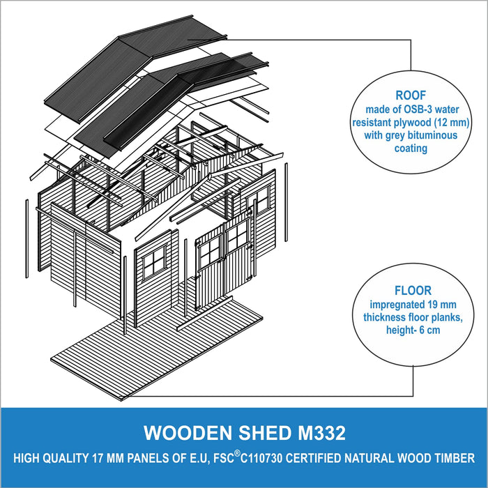 Casa da giardino in legno - 8 m²-  TIMBELA M332+M332G