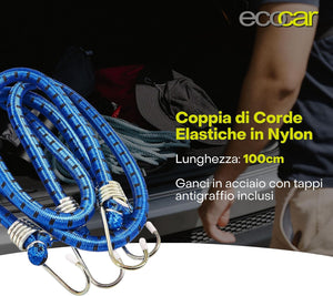 Kit Cartello Carichi Sporgenti Omologato + Coppia di Corde Elastiche 100cm Pannello 50x50cm Sporgente per Portabici, Roulette, Auto e Camper