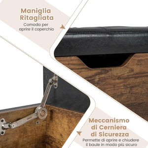 Cassapanca con Cuscino Sedile Imbottito e 2 Cassetti, Panca Contenitore in Legno con Chiusura di Sicurezza per Ingresso, Camera da Letto, Soggiorno, Portata 150 kg, Marrone Rustico