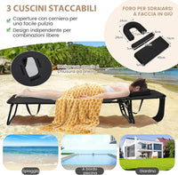 Lettino Prendisole con Foro per Viso, Sdraio da Spiaggia Pieghevole con Cuscini, Schienale Regolabile in 5 Posizioni, Lettino Portatile Portata 160 kg, 63 x 194 x 37 cm (Nero)