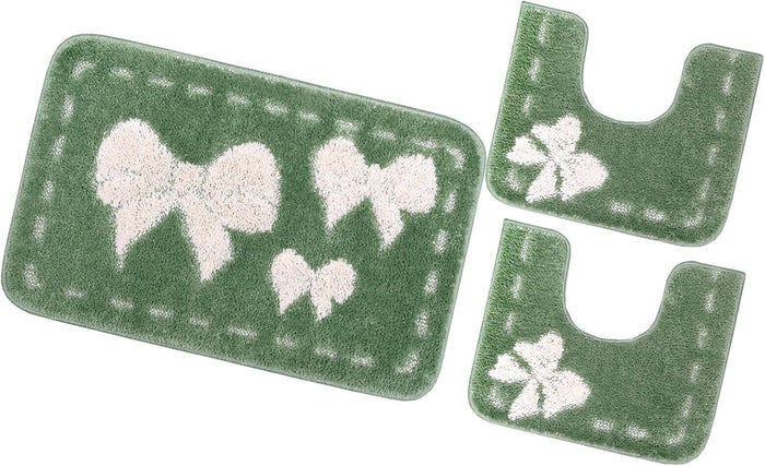 Tappeto Bagno Fiocchi Parure Set 3 Pezzi Morbido Soffice Assorbente Antiscivolo Lavabile Verde