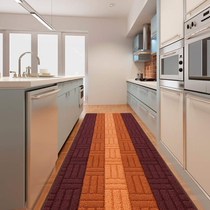 Tappeto Cucina Tessitura 3D Bordeaux Bordato Assorbente Antiscivolo 50x115 cm