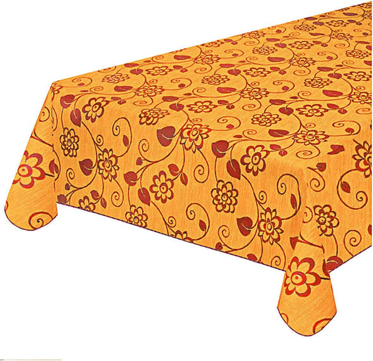 Tovaglia Antimacchia Cucina 135x230 cm Fiori Bordata Cotone Plastificato Copritavolo Arancione