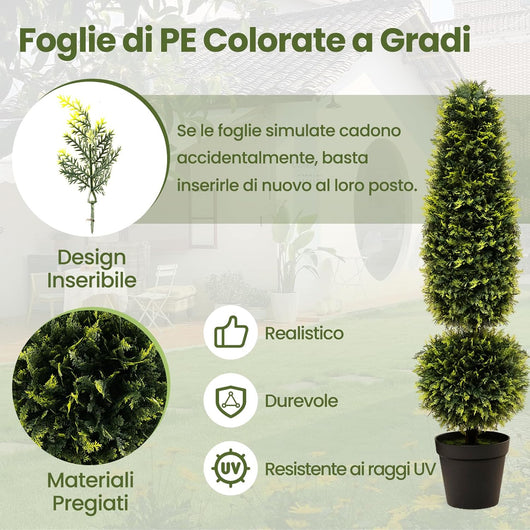 Albero Artificiale di Bosso da 120 cm, Piante Finte da Interno ed Esterno con Viti Naturali, Foglie in PE e Vaso Riempito di Cemento, Decorazione per Casa, Nessun Montaggio Richiesto