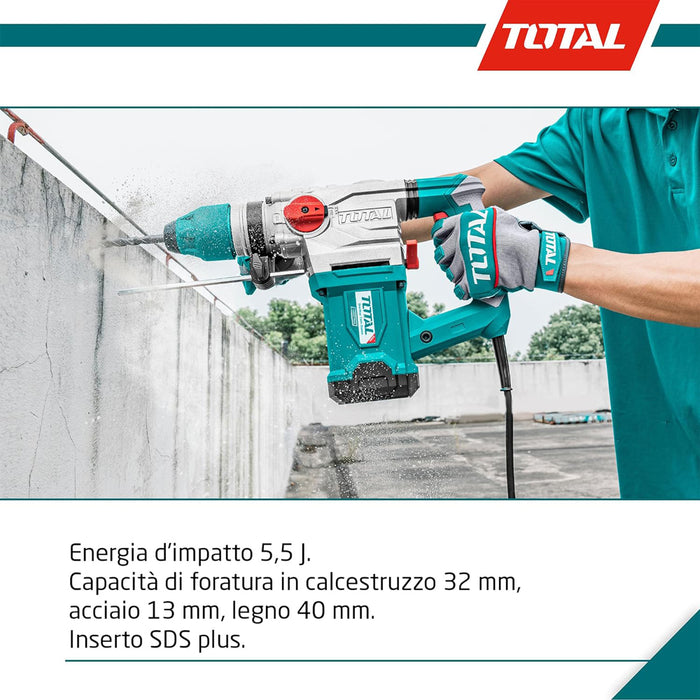 MARTELLO TASSELLATORE SDS-PLUS SCALPELLATORE TRAPANO 1500W TOTAL TH115326