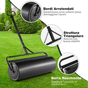 Rullo per Prato in Metallo, Rullo da Giardino Riempibile con 30 Litri di Acqua/Sabbia, con Gancio e Impugnatura Staccabile per Giardino, Prato, Parco e Fattoria (Black)