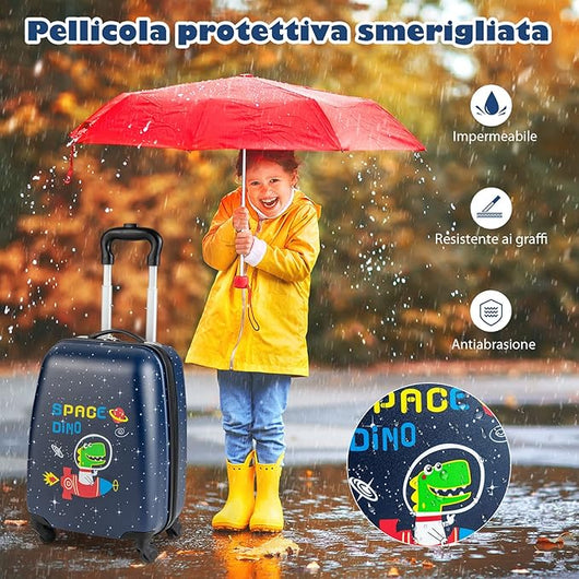 Set di Valigia per Bambini, 16" Valigia+ 12" Zaino, 2 Pezzi, con Ruote Girevoli a 360° e Maniglia Retrattile, Ideale per Viaggiare in Modo Comodo e Divertente (Modello 4)