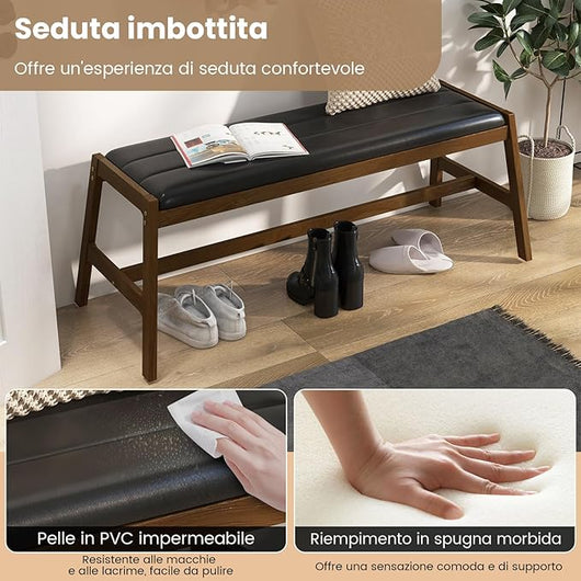 Panca in Legno da Pranzo 127cm, Panca Imbottita per Sala da Pranzo, Panchina Ingresso, Montaggio Facile, Panchina da Interno Resistente e Stabile, 127 x 48 x 47,5 cm