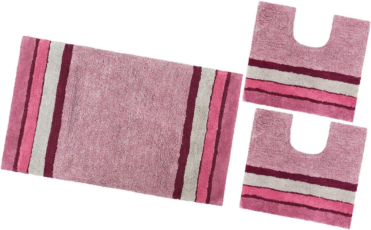 Tappeto Bagno Parure Puro Cotone Antiscivolo Morbido Colori Vivaci Made In Italy Rosa