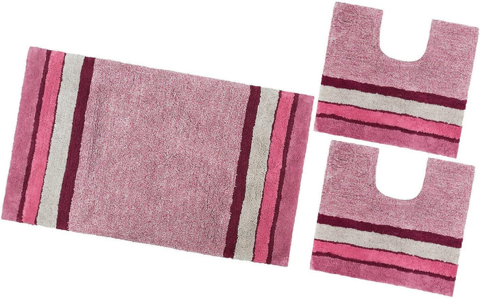 Tappeto Bagno Parure Puro Cotone Antiscivolo Morbido Colori Vivaci Made In Italy Rosa